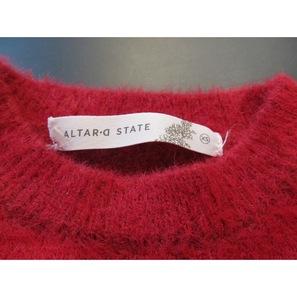 Altar’d State Fuzzy Eyelash Cropped Sweater Raspberry XS Pre‑Owned Tie back - Picture 4 of 9